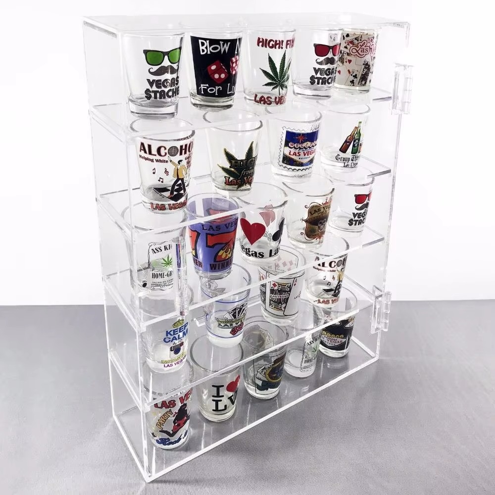 Clear Acrylic Pin 5 Tier Wall Mount Shelves Collection Toy Figure Cosmetic Display Cabinet Showcase Acrylic Display Cabinet