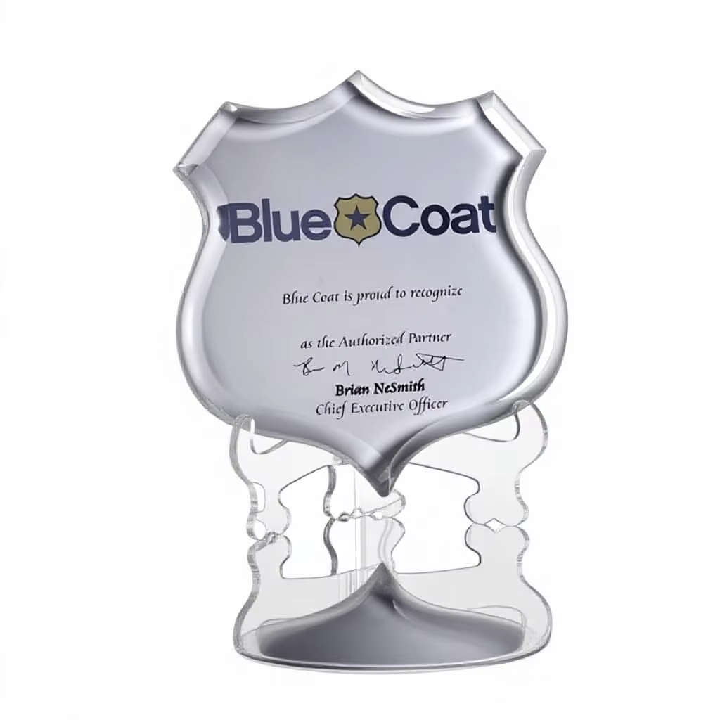 Acrylic Deep Casting Transparent Trophy Photo Frame Ornament Clock with Souvenir Gift 