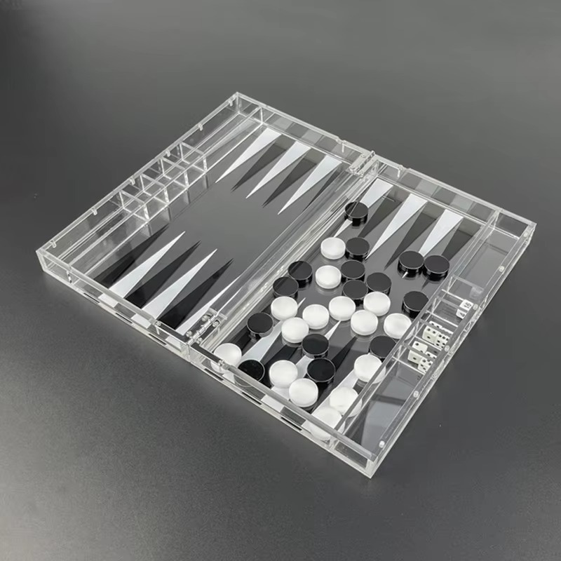Portable Modern Clear Acrylic Backgammon Chess Set with Birthday Theme for Home or Office Use