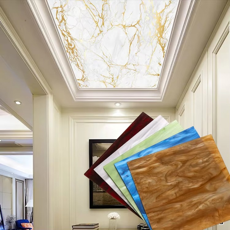 Texture Laminated Acrylic Ceiling Panel Custom Size Lamina Artificial De Marmol Marble Board UV Printing LGP light guide panel