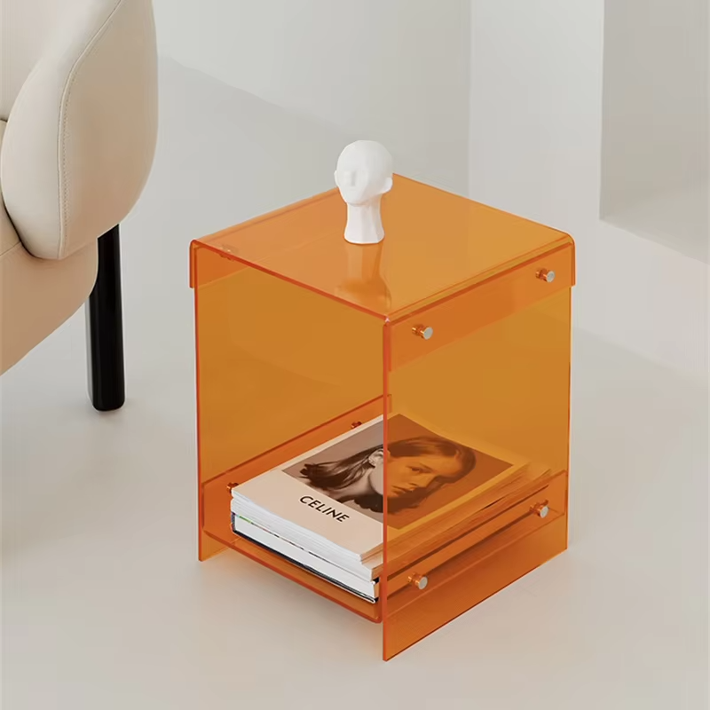 Luxury clear Modern Acrylic Bed Side Table Plastic Nordic Nightstand Contemporary Minimalist Magazine Rack Bedroom Furniture