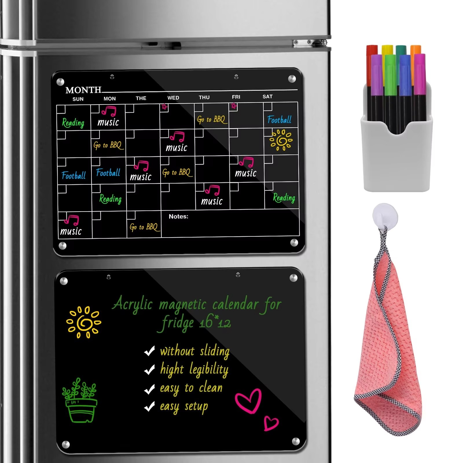 Custom Magnetic Fridge Acrylic Calendar Black Dry Erase Plastic Planner Lucite Plexiglass Fridge Calendar Acrylic Planner Fridge