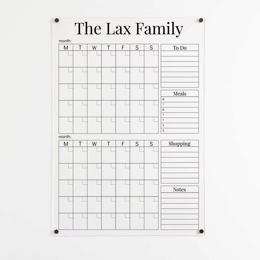 Custom Wall Mount Acrylic Calendar Dry Erase Plastic Planner Wall Lucite s Acrylic Calendar for Wall