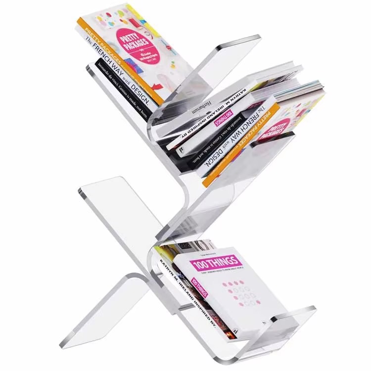 Clear Acrylic Floor Bookshelf Modern Clear Book Tree Organizer Standing Bookshelves Living Room Decorative Bookcase